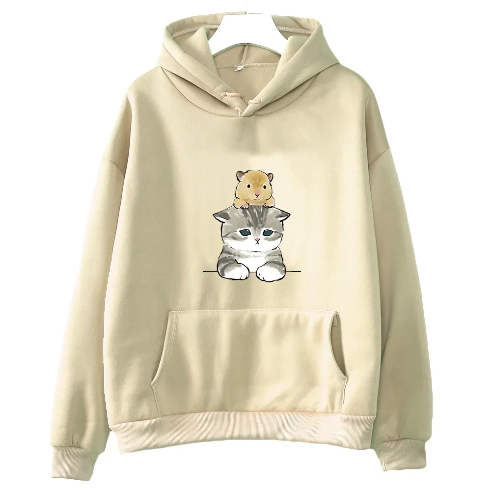 Sudadera con capucha con estampado de gato para mujer, ropa de chándal Kawaii con estampado de Mascota, jerséis de lana, otoño