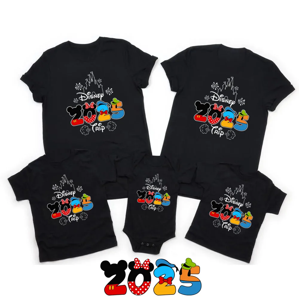 2025 Disney Trip Mickey Minnie Mouse Family Matching Shirts Cotton Dad Mom Bro Sis Kids T Shirt Baby Rompers Matching Clothes