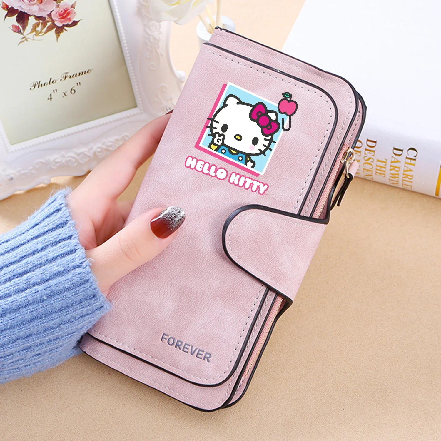 Cartera de Hello Kitty para mujer, billeteras de dibujos animados, tarjetero, monedero, bolso de Anime rosa, monedero de moda, billeteras de identificación, tarjetero femenino de regalo