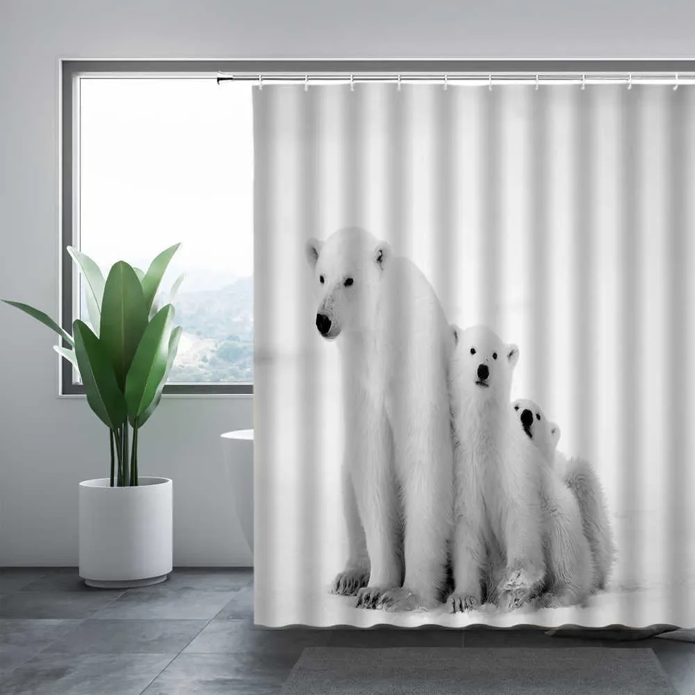 

Animal Print Shower Curtain with Highland Cow, Dog & Polar Bear, Waterproof Polyester Bathroom Curtain with Hooks