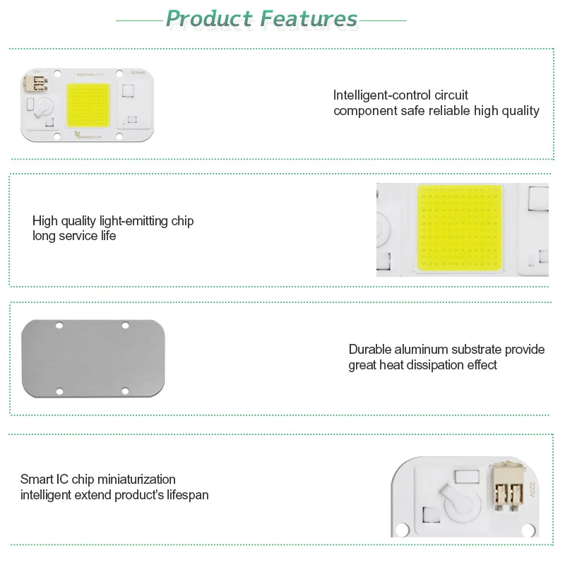 Factory Sale 100 pcs/lot Driveless Welding Free 220V Chip LED 50W Cob Module 20W 30W 230V 240V Led Diode Plates Lamp Floodlight