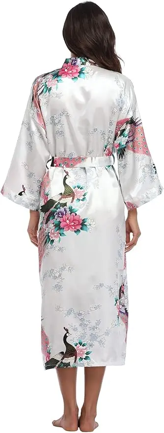 RB015 Satin Robes for Brides Wedding Robe Sleepwear Silk Pijama Casual Bathrobe Animal Rayon Long Nightgown Women Kimono XXXL