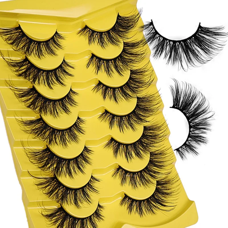 Soft Fluffy Cross 3D Cat Eye Faux Mink Lashes 7 Pairs Reusable Strip Eyelashes Natural Daily & Soft Party Eye Looks