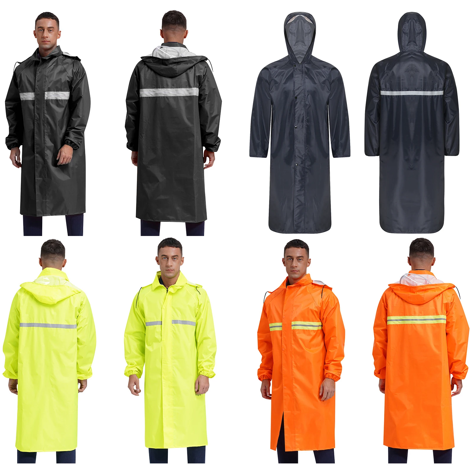 Mens Womens Long Rain Coat Hooded Safety Rain Jacket Waterproof Emergency Raincoat Poncho for Hiking Camping Outdoor Activities