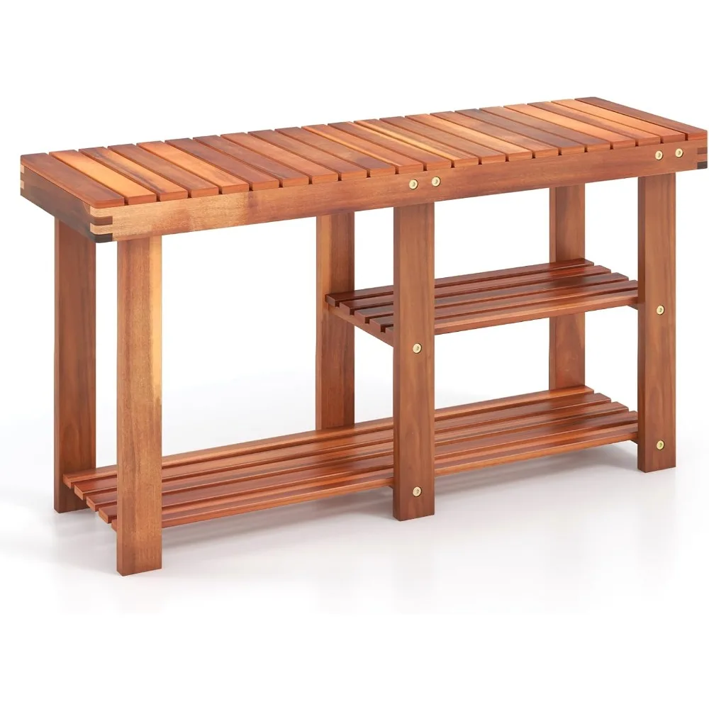 

Tangkula 3-Tier Shoes Rack Bench, Entryway Storage Bench Shoes Organizer with Seat, Shoe Shelf for Boots, Acacia Wood Bench for