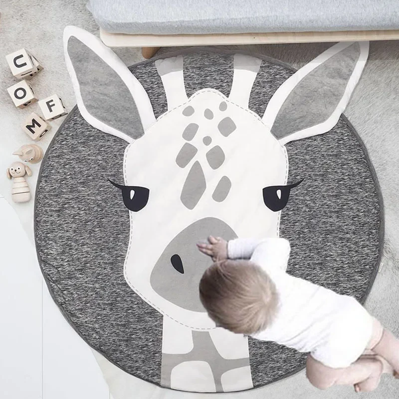 Cotton Play Mat Animal Baby Mats Infant Crawling Blanket Cotton Round Floor Carpet Rugs Kids Room Newborn Photography Props