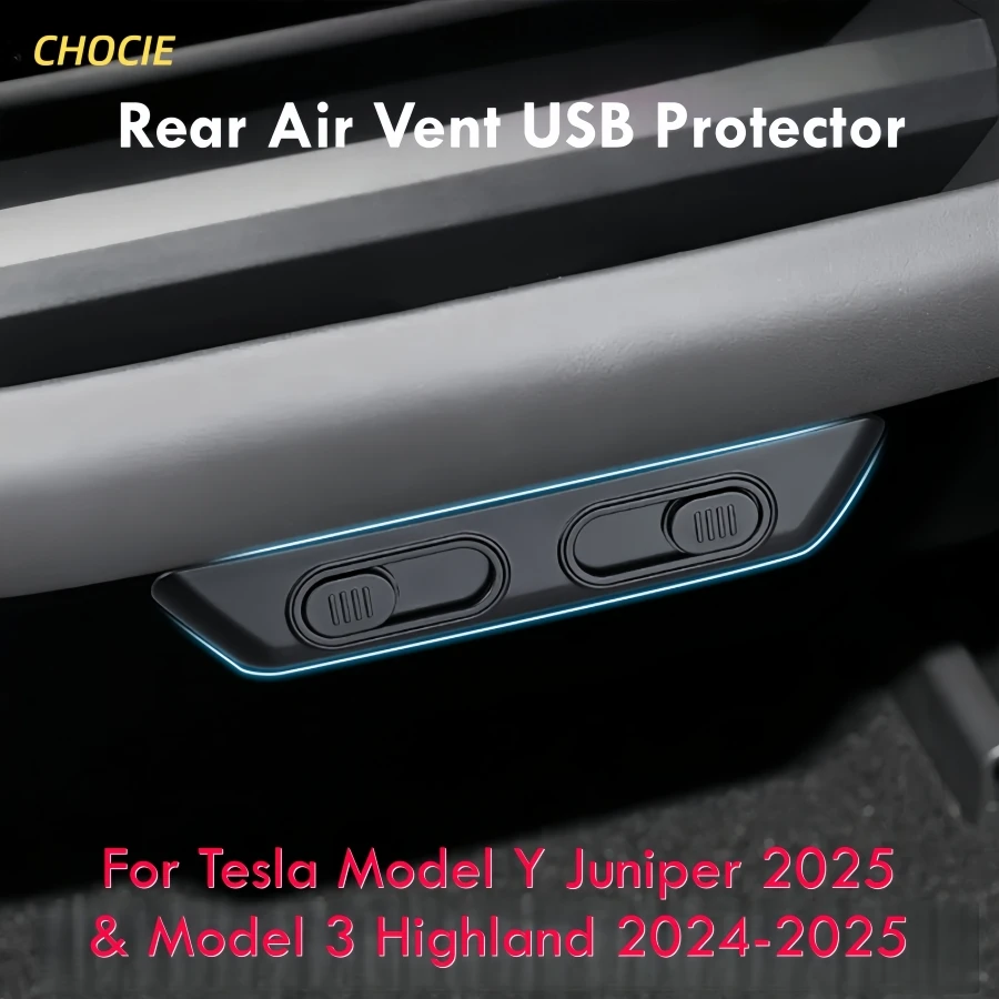 

Rear Air Vent USB Protector for Tesla Model Y Juniper 2025 & Model 3 Highland 24-25 Charging Port Cover ABS+TPE Block Design