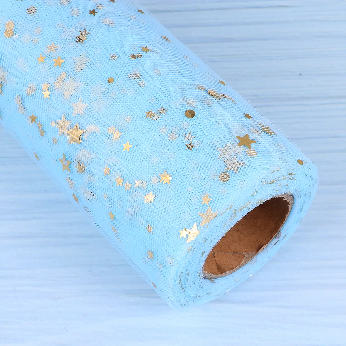 

2280x15cm Light Blue Sequins Table Skirt Gauze Material Stylish Wedding Party Decoration Reusable Desk Skirt for Celebrations