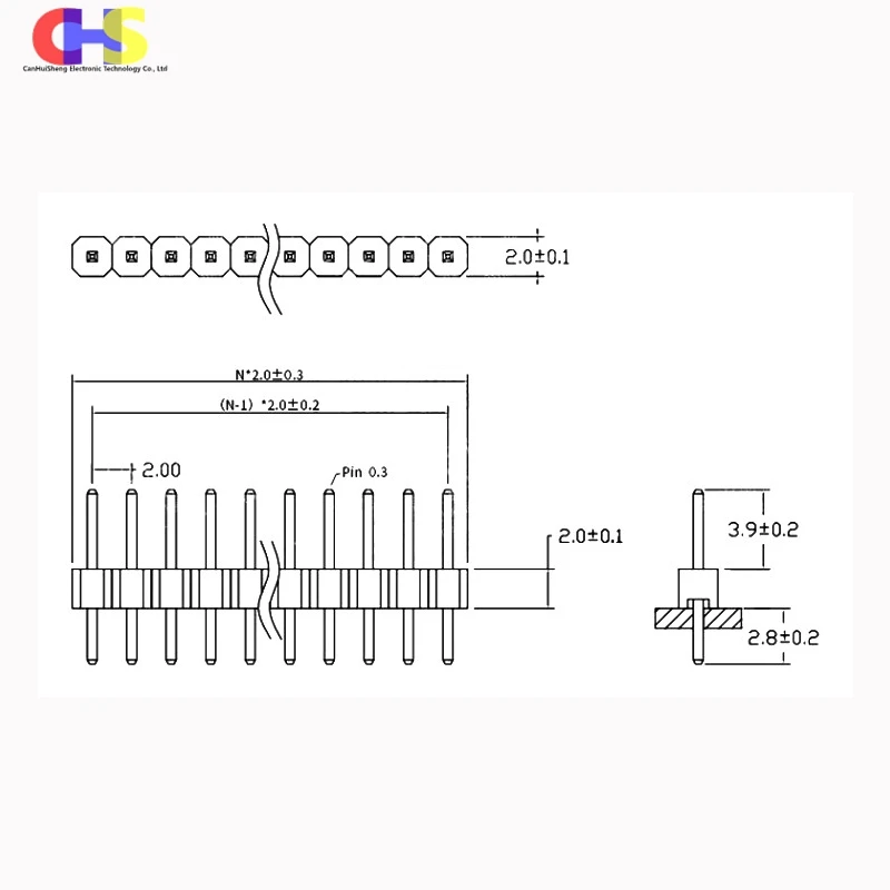 ​​10pcs 2.0mm Pitch Male Straight Pin Header Single Row 1x40Pin / Double Row 2x40Pin Height 8.7mm 11mm 15mm 17mm 21mm Copper​​