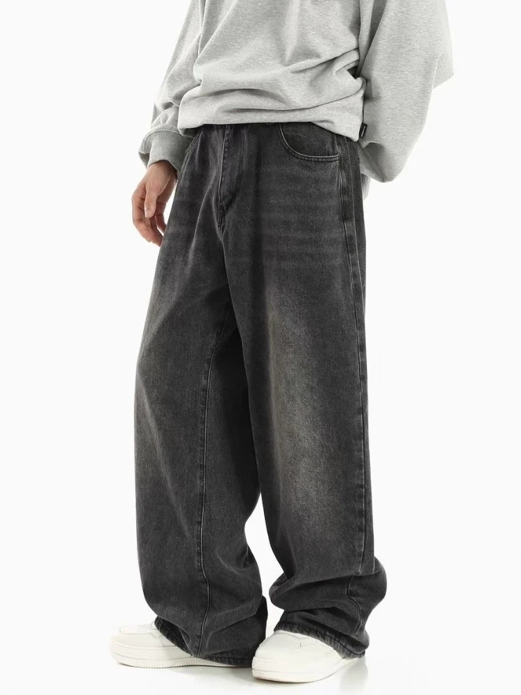 Vintage Wide Leg Jeans Unisex Elastic Waist Loose Straight Long Trousers Y2K Streetwear Baggy Denim Pants