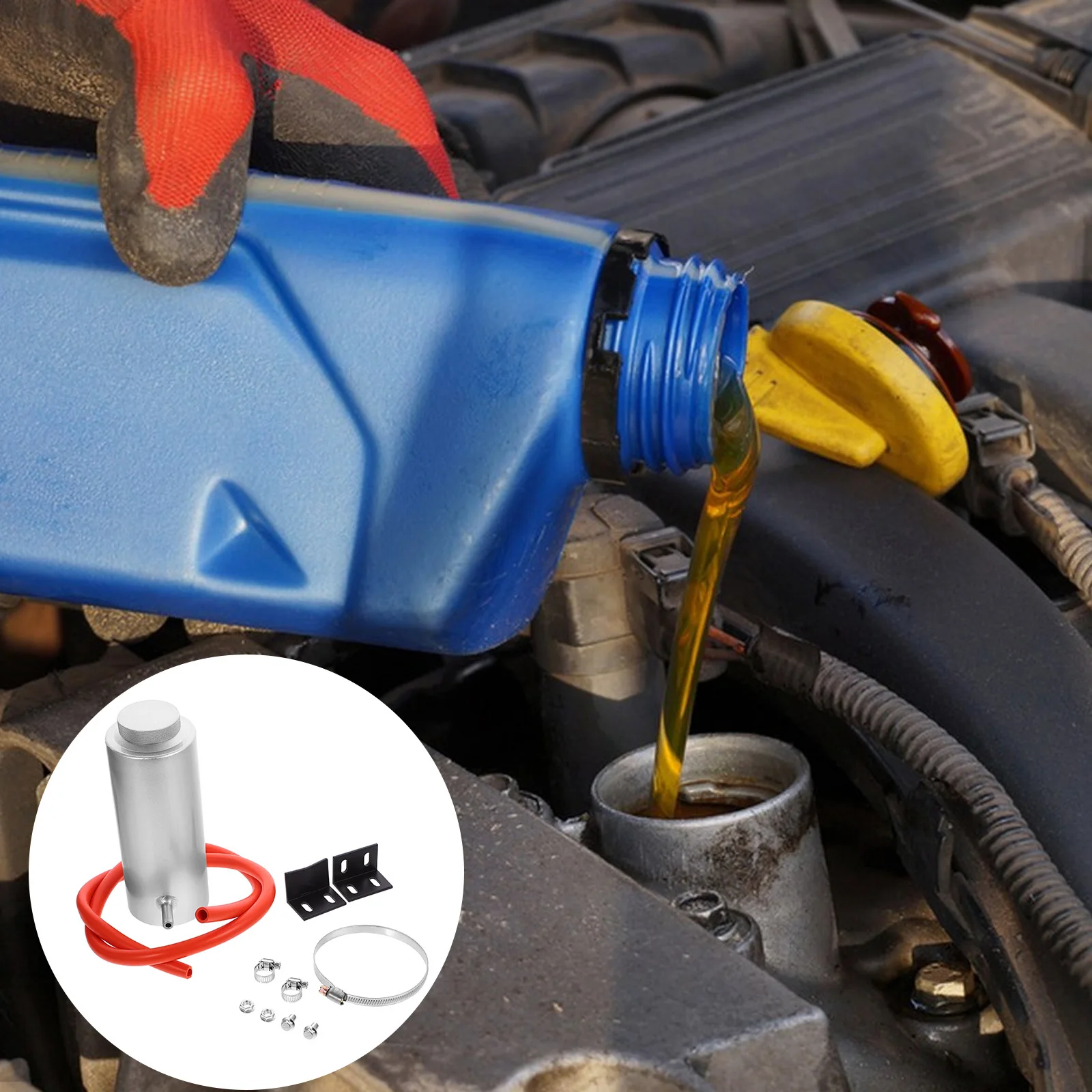 

1Set 800ml Radiator Coolant Reservoir Tank Aluminum Leakproof Expansion Jug for Long Distance Driving Cars Coolant Overflow Tank