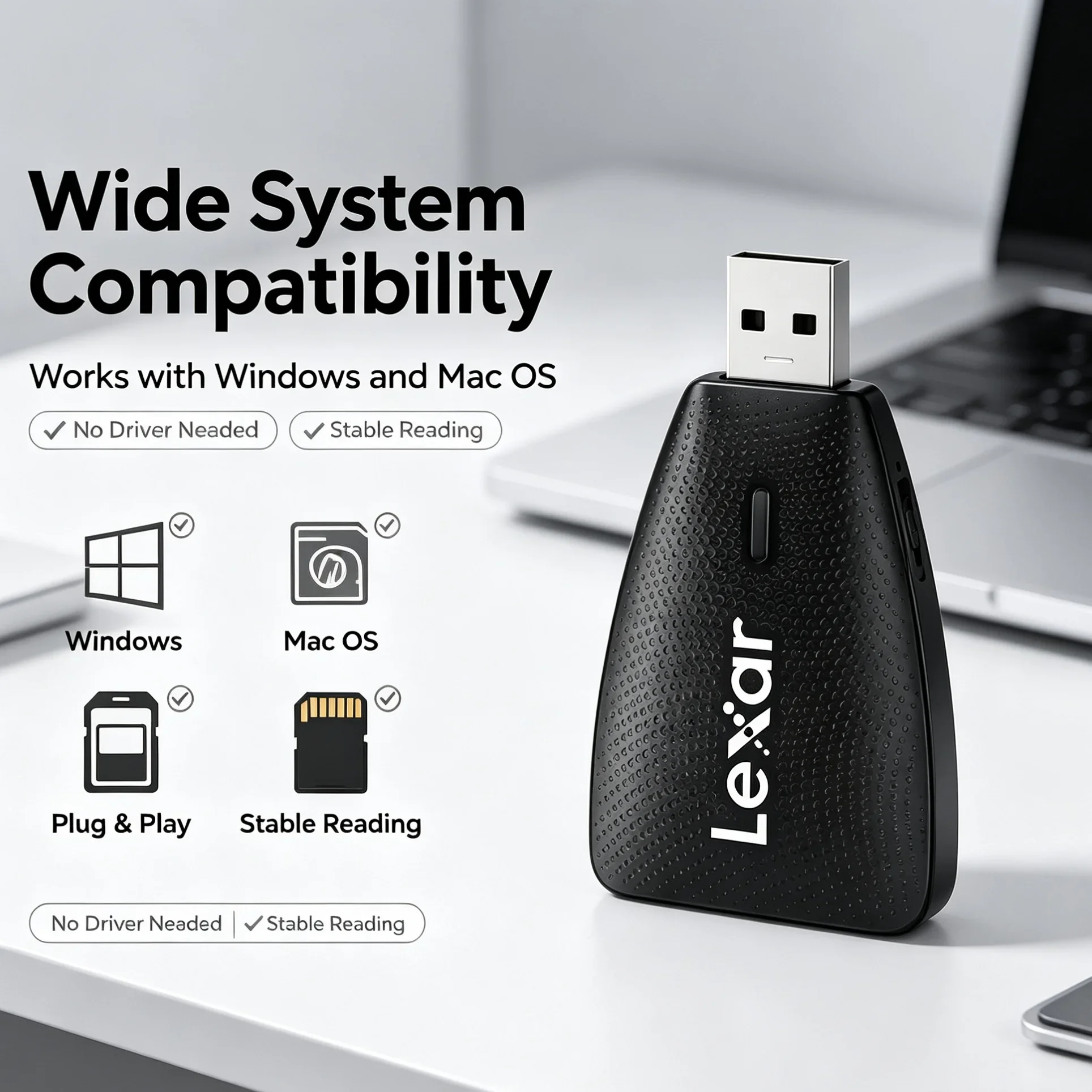 Lexar Memory Card Reader USB 3.1 for Home Office SD TF Dual Slot UHS-II Stable Fast Transfer Plug and Play Computer Accessory