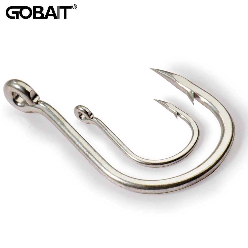 GOBAIT 10PCS Große Angelhaken 1/0-7/0 Hochfeste Angelhaken Gaff Stacheldraht Rostschutz Scharfer Winkel Radian Bend Thunfisch Angelkreis Haken