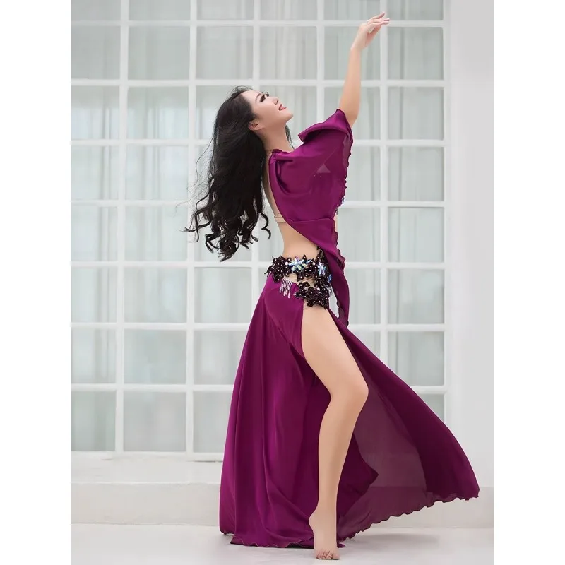 Traje de performance de dança do ventre personalizado para mulheres 2025 novo sutiã cravejado de diamante conjunto de saia longa roupa de dança exótica