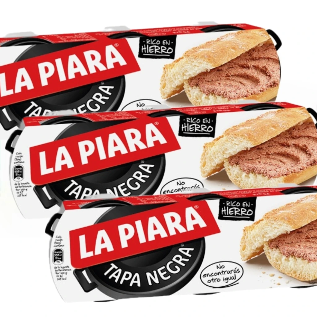 LA PIARA Tapa Negra paté de hígado de cerdo pack 3 lata 75 g - PACK de 3 paquete TOTAL 9 Lata