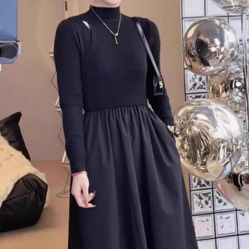 Deep Autumn and Winter Plus Size Women\'s Black Dress Lazy Style Long Cardigan Sweater Dress Two-piece Set New in Matching Sets