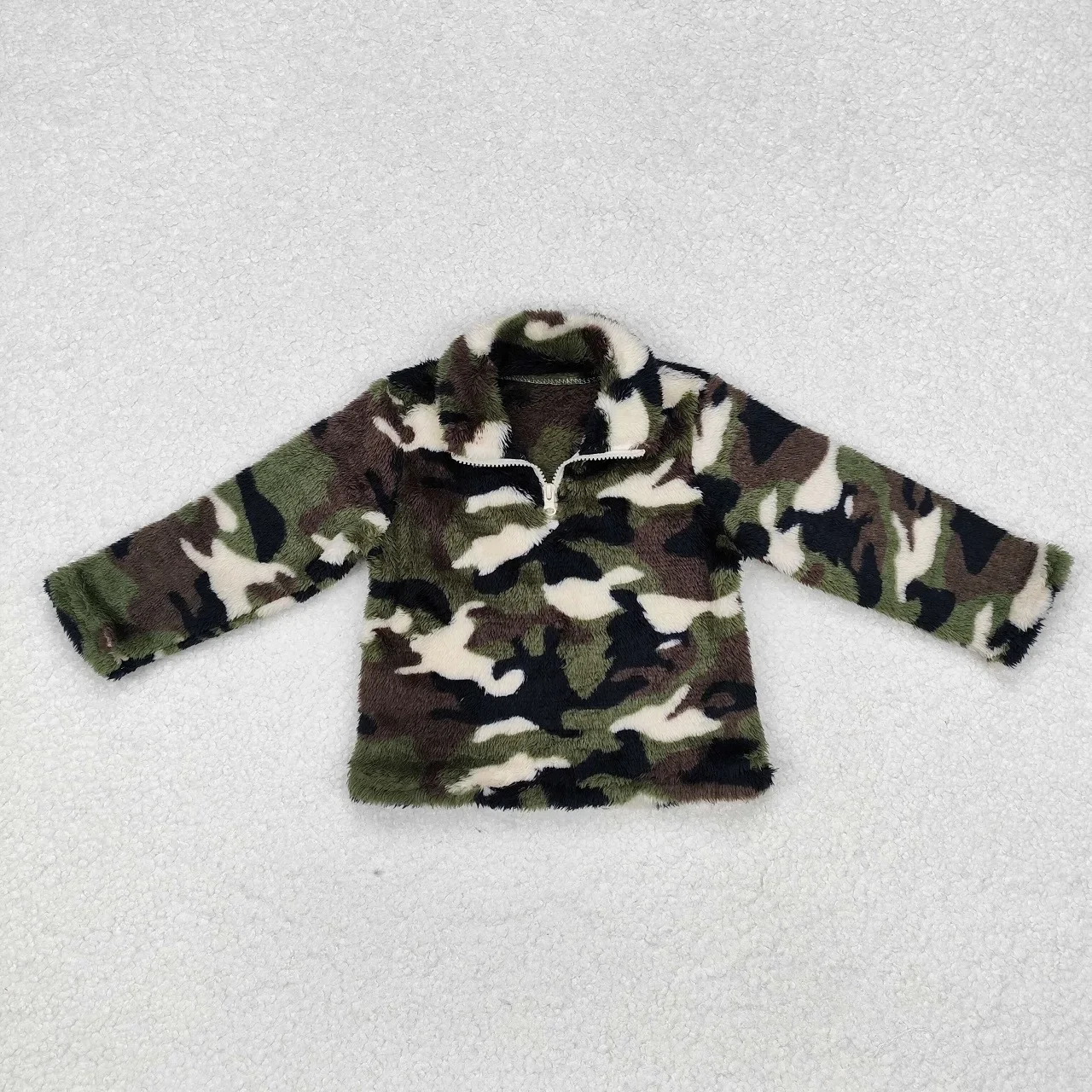 Wholesale Long Sleeves Camo Kid Toddler Overcoat Grain Fleece Lapel Zipper Children Infant Fur Thick Pullover Baby Boy Girl Coat