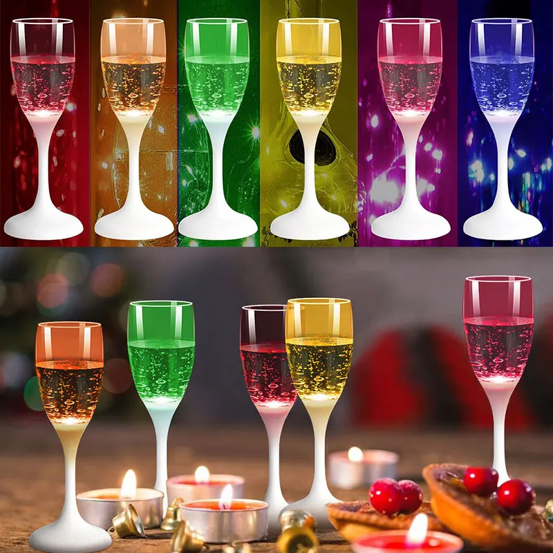 LED Light Up Cups Wine Champagne Flutes Set of 6 Party Favors Drinking Glasses Glow in the Dark Party Glowing Cups Christmas