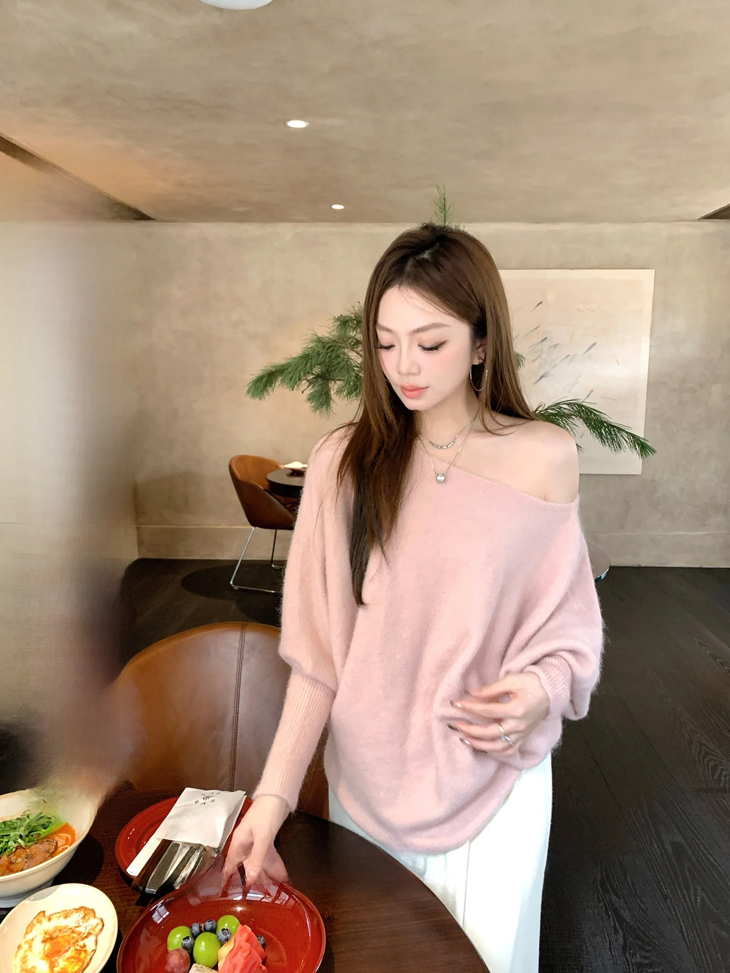 

Женский свободный вязаный свитер Cloud Velvet из кроличьего меха Batwing Sve, осенне-зимний модный женский свитер...