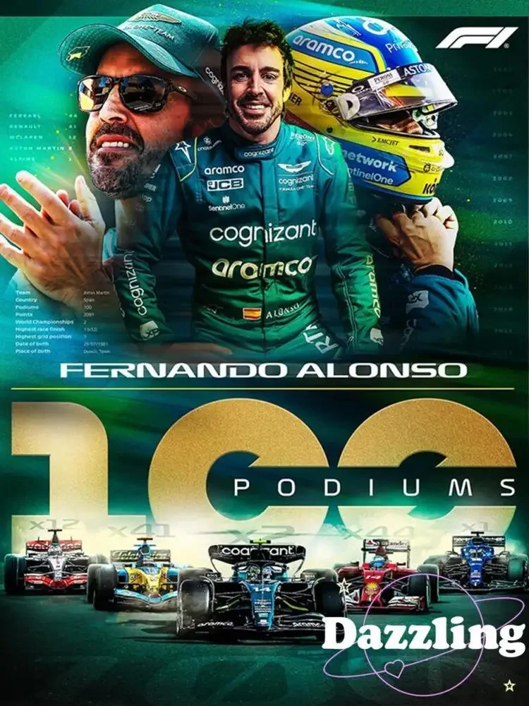 NEW Fernando Alonso 100 Podiums F1 Poster Racing Figure Print Canvas Painting  Home Decor Wall Art Picture For Living Room