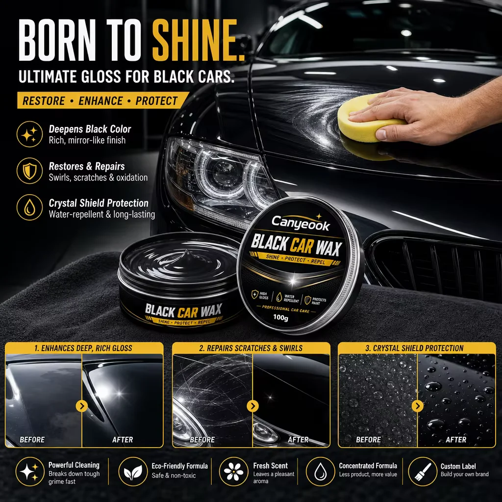 Canyeook Black Car Wax 100g Crystal Coating Restores Deep Shine Removes Swirl Marks Scratch Repair Hydrophobic