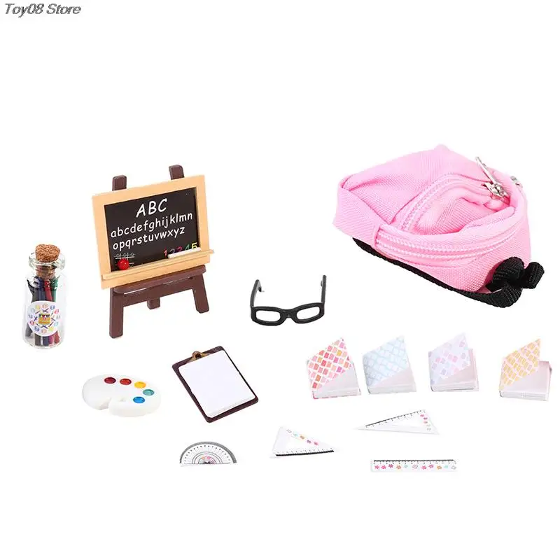 DollHouse Mini Simulation Miniature Creative School Supplies School Bag Combination Set Doll School Bag Doll Gift Furniture Book