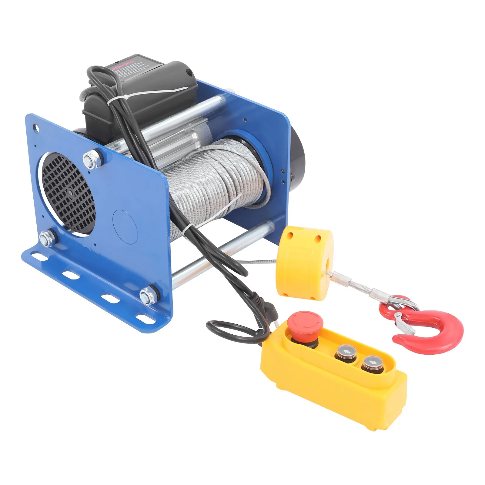 รอกไฟฟ้า 1000 วัตต์ พร้อมรีโมทแบบมีสาย รอกไฟฟ้าพร้อมลวดสลิงเหล็ก 98.43 ฟุต 2800 รอบต่อนาที