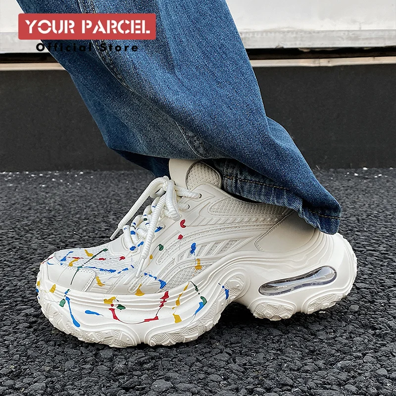 Dad's shoes for men's niche splashed ink design height increase of 5CM sports and leisure shoes breathable mesh surface