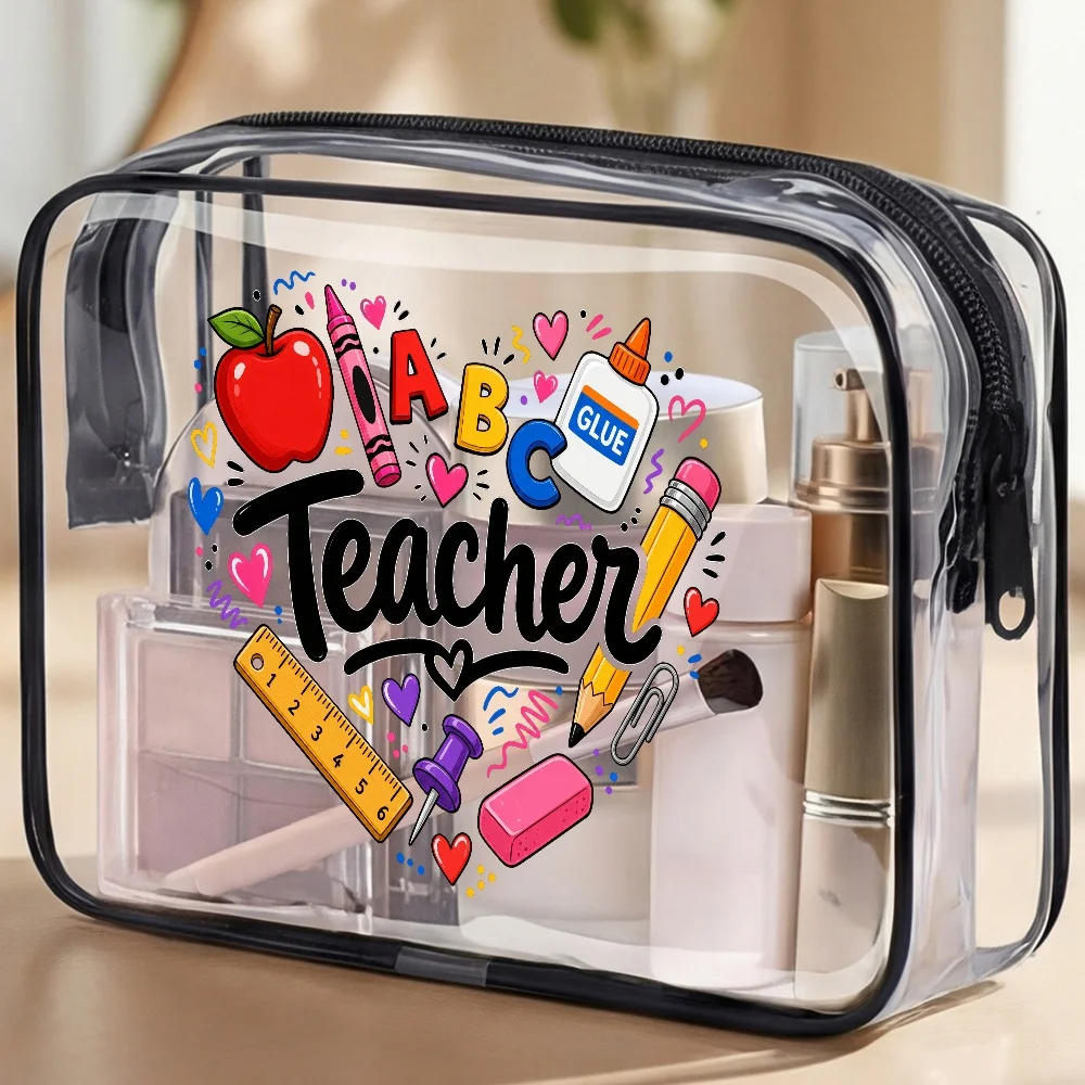 Makeup Bags Teacher Abc Apple Pencil Pvc Clear Zipper Pouch Cute Colorful School Supplies Doodle Back to School Gift for Teacher