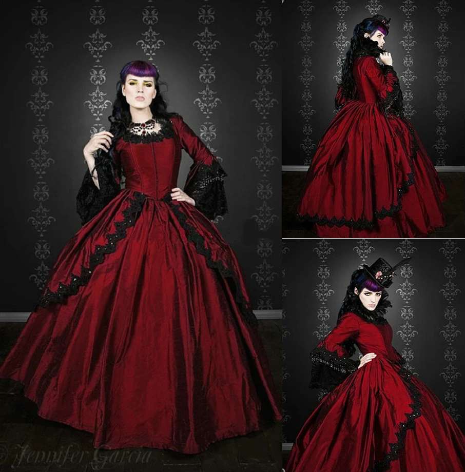 

Women's Victorian Rococo red Dress Inspiration Maiden Costume 1860s red Dress Renaissance Long Bell Sleeves Bridal ball gown