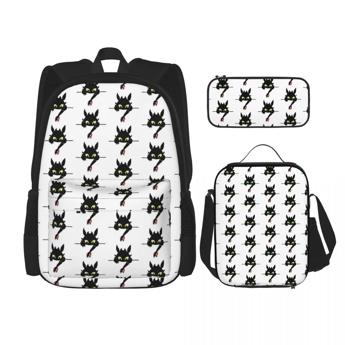 Mochilas sin dientes para niños y niñas, mochilas escolares de dibujos animados, bolsa de almuerzo, bolsa para bolígrafos, juego de tres piezas