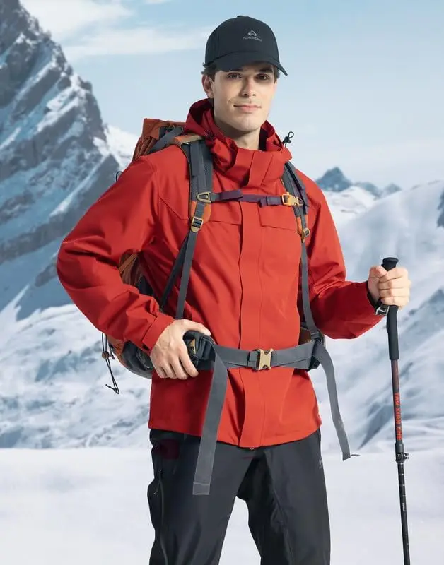 PIONEER CAMP Men's Windbreaker Jacket for Winter Waterproof with Detachable Hood Adjustable Hem Outdoor Jacket with Velcro