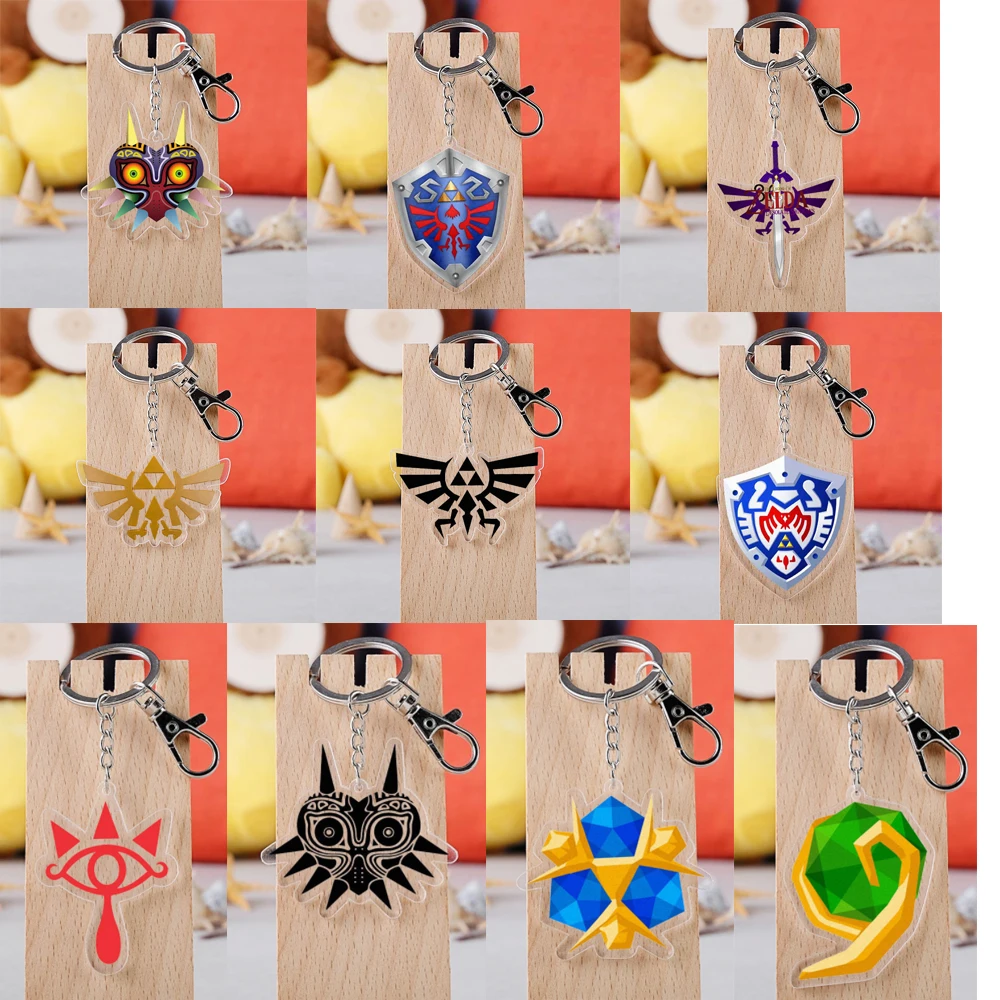 20pcs/lot Anime Zeldas Hylian Shield Acrylic Keychain Breath of The Wild Sheikah Eye Majora's Mask Pendant Keyring Wholesale