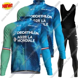 Team Ag2r Koszulka kolarska 2024 Zestaw zimowy Francja Strój narodowy Niebieski Zestawy z długim rękawem MTB Rower Spodnie szosowe Śliniak Nosić Ropa Maillot