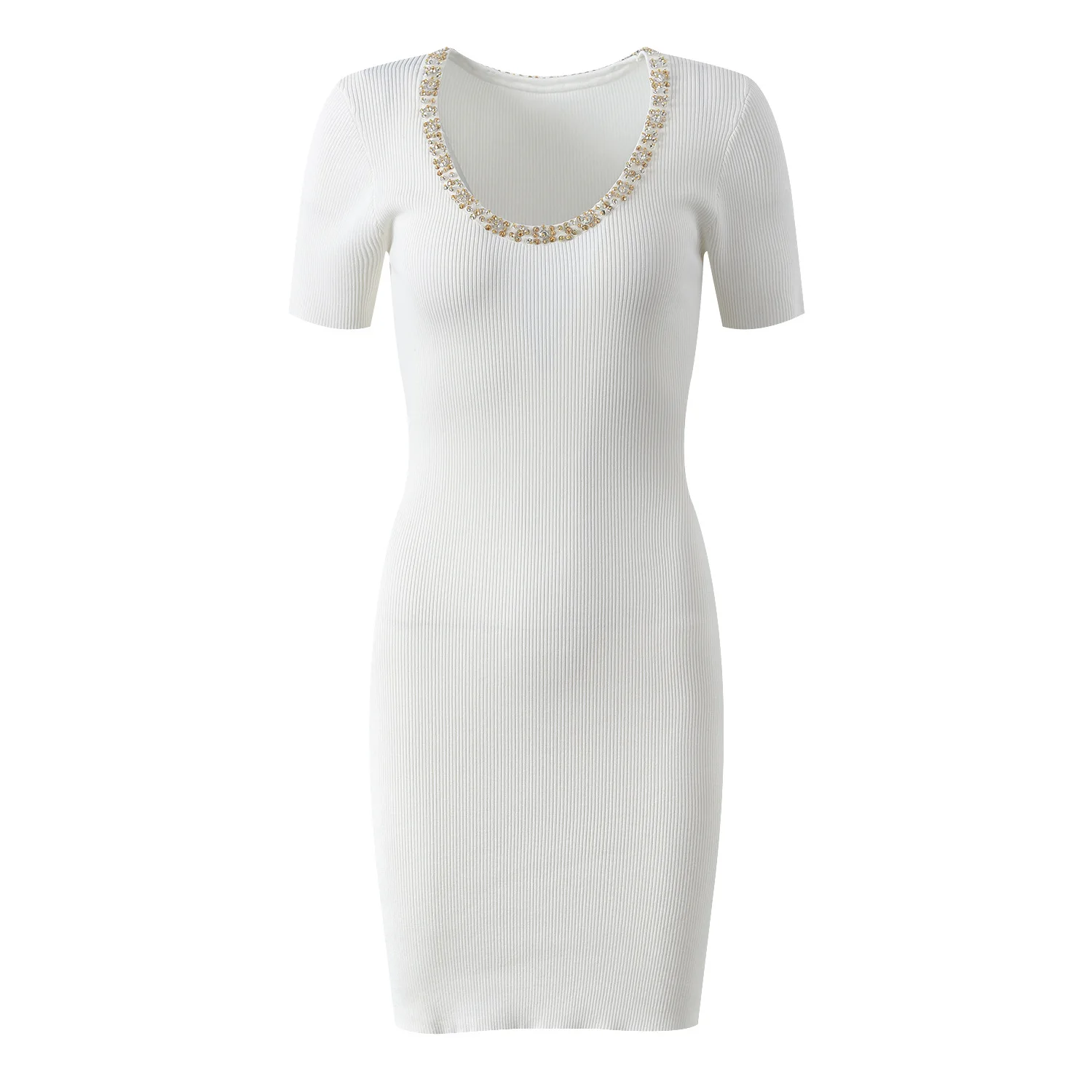 

Faionable Commute Slim Fit ort Sve Knitted Dr High Collar Heavy Embelliment Baa Summer Dr Women's Faion