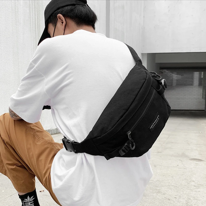 Canvas Big Casual Waist Bag Unisex Fanny Pack Streetwear Chest Bag Hip Hop Banana Bags High Quality Outdoor Big Belt Waist Packs