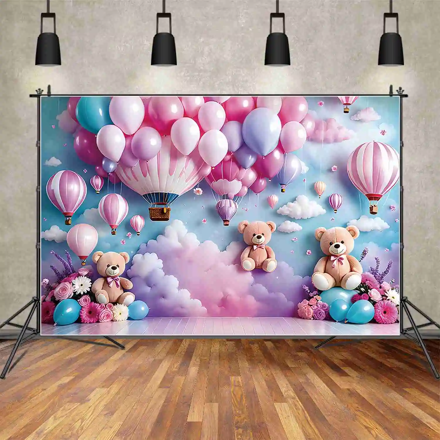 MOON.QG Children\'s Birthday Decoration Backdrop Butterfly Teddy Bear Baby Shower Background Circus Candyland Party Photozone