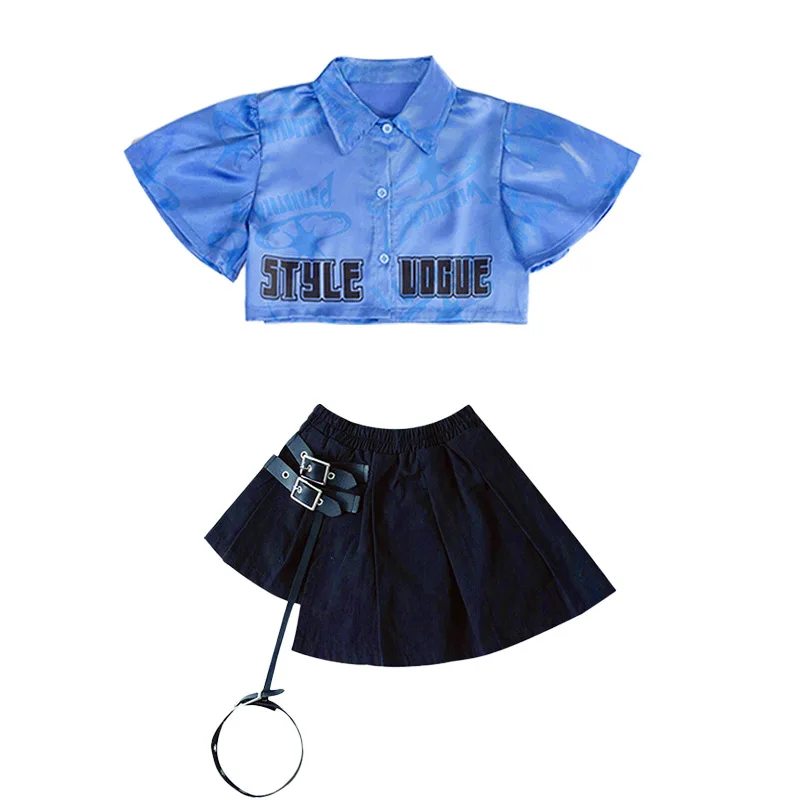 [4-15 years old]Kids Japanese & Korean Fashion Shirt Set Girls Hip Hop Fancy Streetwear Boys Hip Hop Costumes