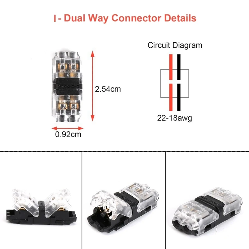 Low Voltage Wire Connector, 12 Piece 2 Pin 2 Way Universal Compact Wire I-Terminal For AWG 20-24