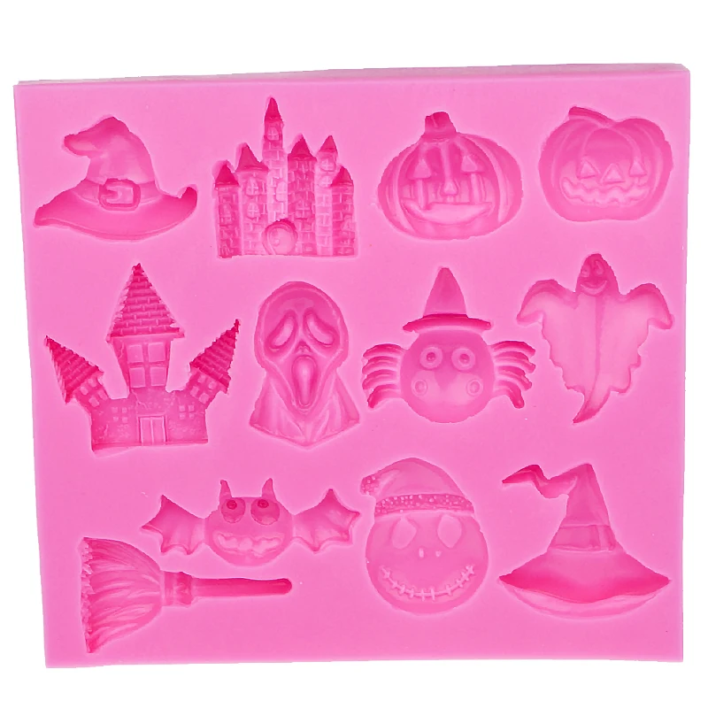 Hot Selling Halloween Pumpkin Witch Hat Castle Bat Broom Silicone Mold Fondant DIY Cake Decorating Tools   E586