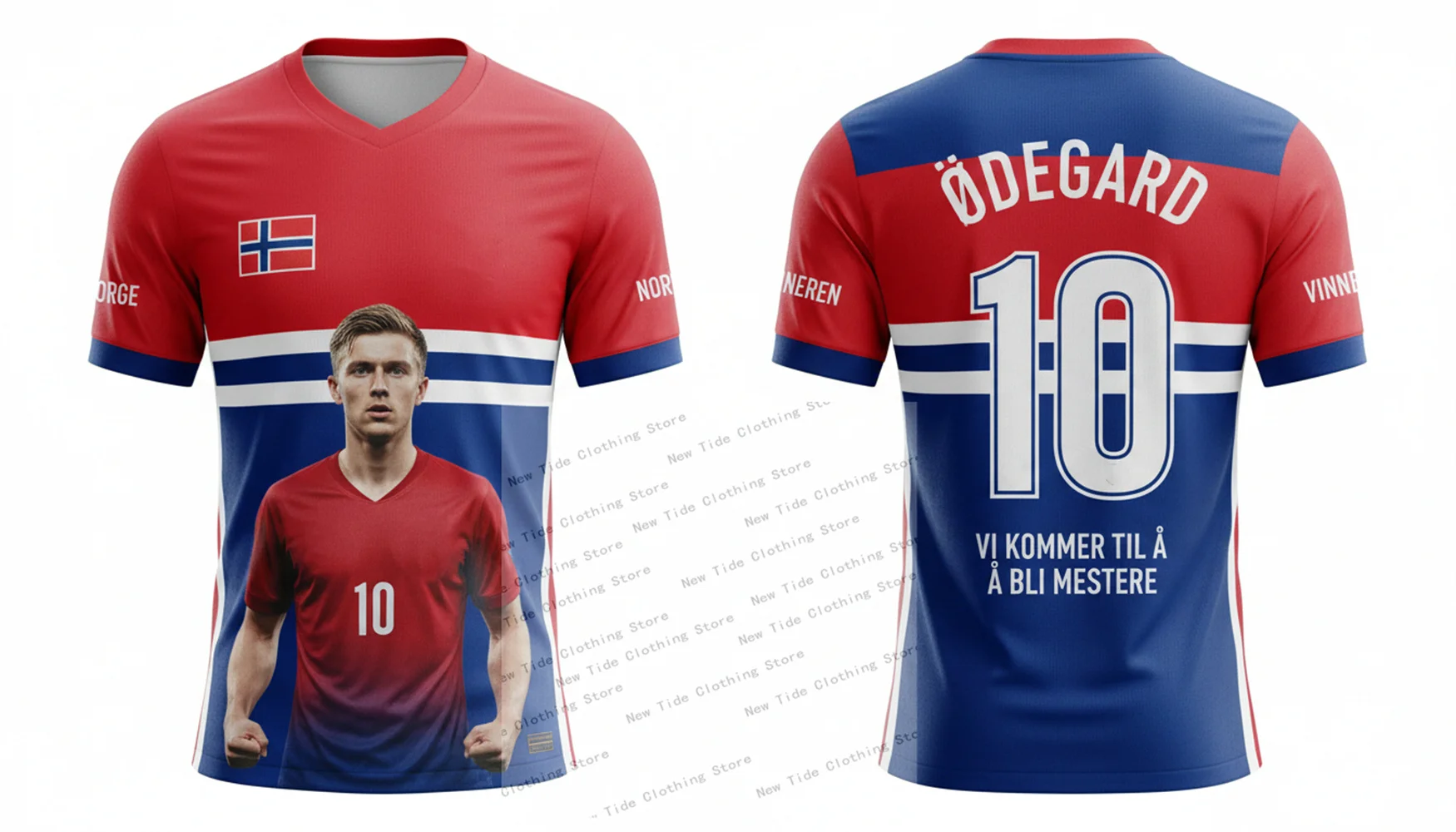 النرويج 2026 كرة القدم كرة القدم جيرسي وتي شيرت للرجال المشجعين سوف نكون أبطال - مروحة نمط العتاد يظهر دعمك هنا #1