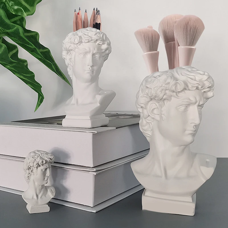 【M】Creative Statue Of David Shape Brush Pot Desktop Ornaments Storage Box Household Makeup Brushes Organizer