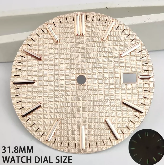 31.8mm dial face with night light feature, compatible with NH35A movement, in rose gold, with accessory modifications