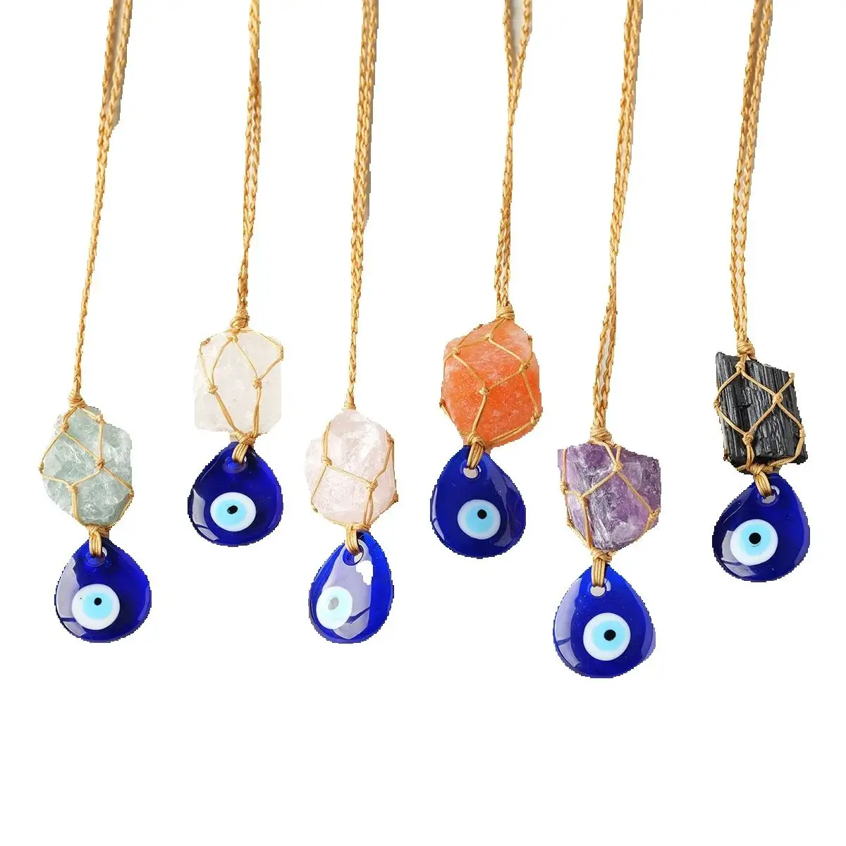 Pierre brute en cristal naturel, tissage fait à la main, œil du diable, fenêtre suspendue de voiture, décoration de la maison, noël et Halloween, 1 pièce