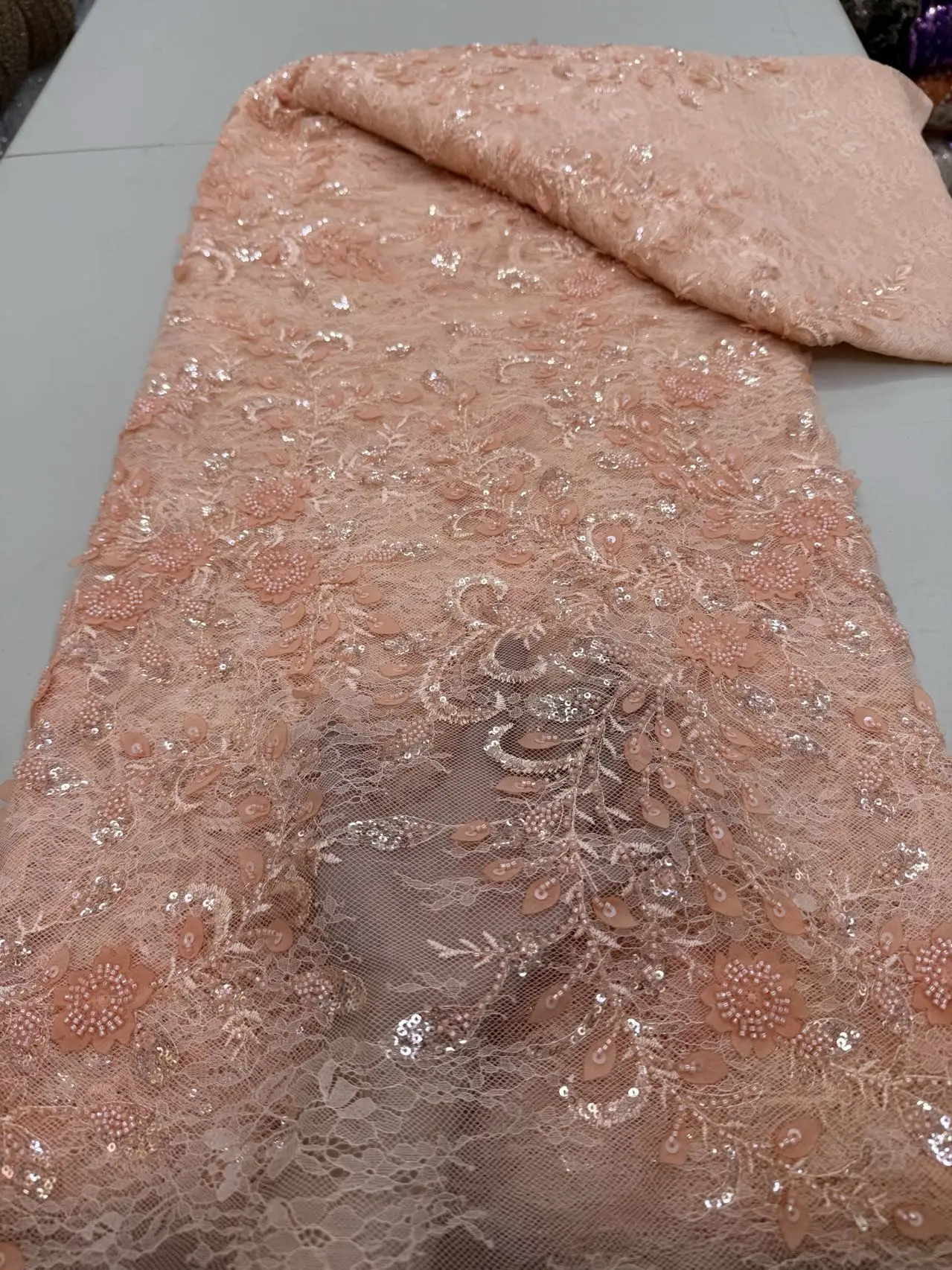 

Luxury African Mesh Lace Sequin Fabric,Fabrics By The Meter,For Sewing,Clothes,Tulle,Wedding Dresses,Embroidery,5 Yards JY476