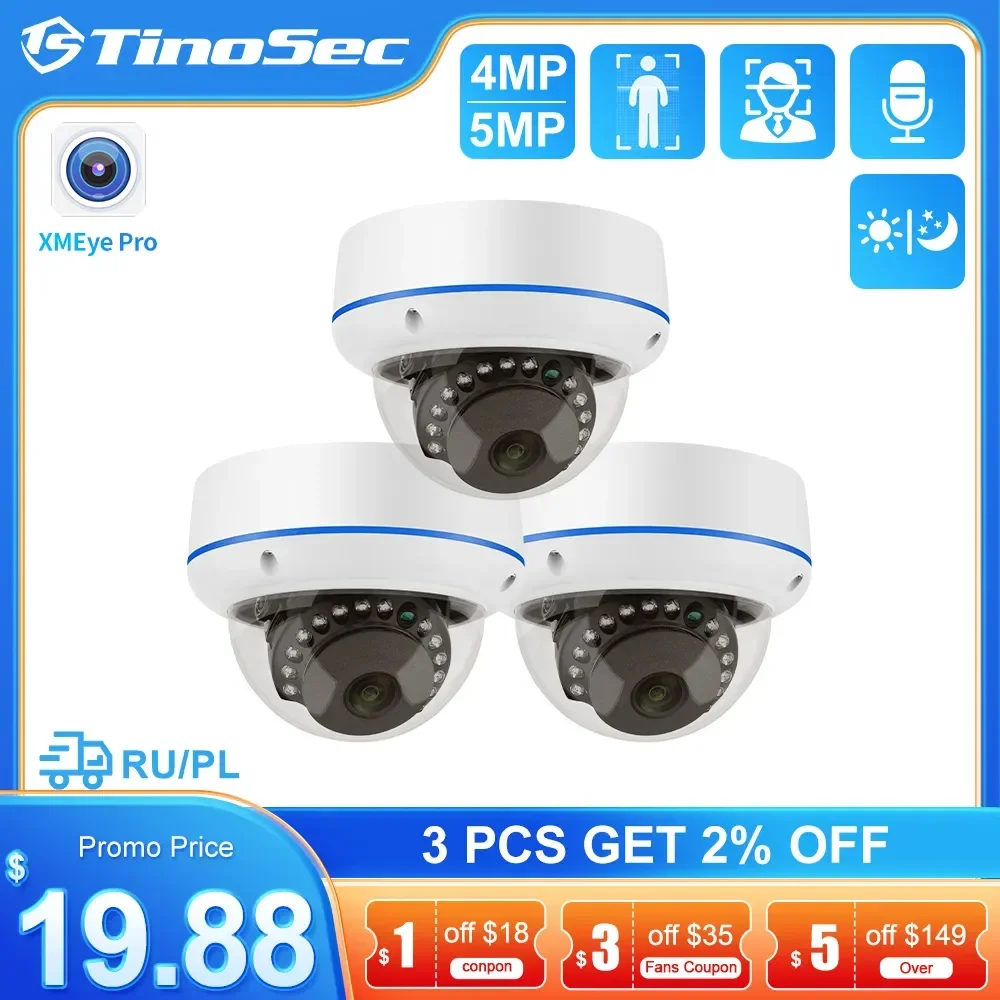 

TinoSec 4MP 5MP POE Camera Vandalproof Audio Record Face Detection 2.8/3.6mm Indoor Dome IP Camera Security Surveillance System