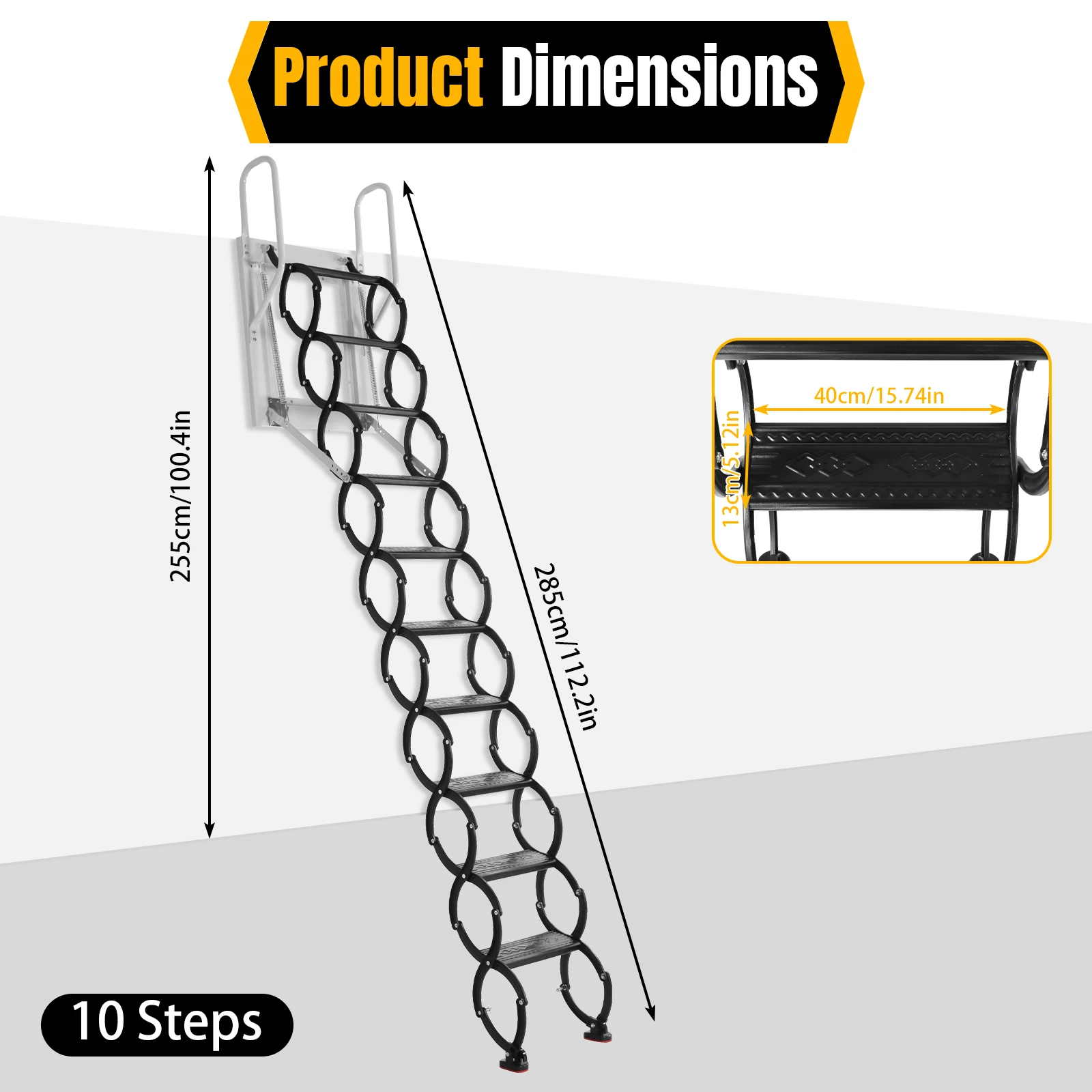 

Hidden Mount Attic Extension Stairs Pull Down System Space-Saving Collapsible Stair 440LBS Capacity for Garages/Roofs/Basements
