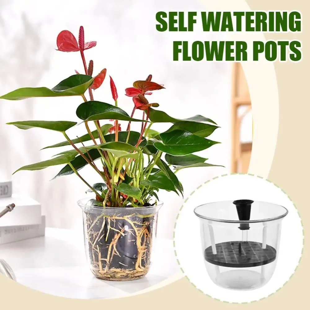 1pcs Transparent Self Watering Plant Pot Double Layer Self Watering Flowerpot Automatic Water Absorption Plastic Planter Pot