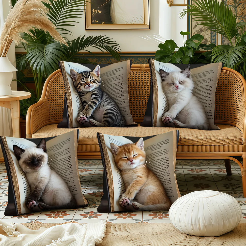 Creative Sleep Cat Fashion cushion cover Pillow Case Plush Fabric Soft Double Sided Print Sofa Cushion Cover Throw Pillow Covers