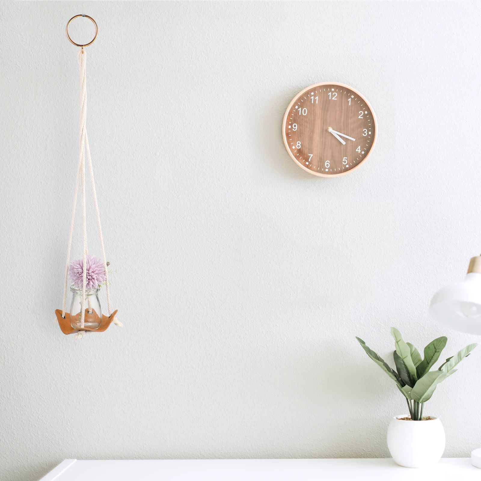 

Pu Hanging Planter Flowerpot Hanger Brown Durable Indoor Outdoor Use Modern Minimalist Style Living Room Kitchen Patio